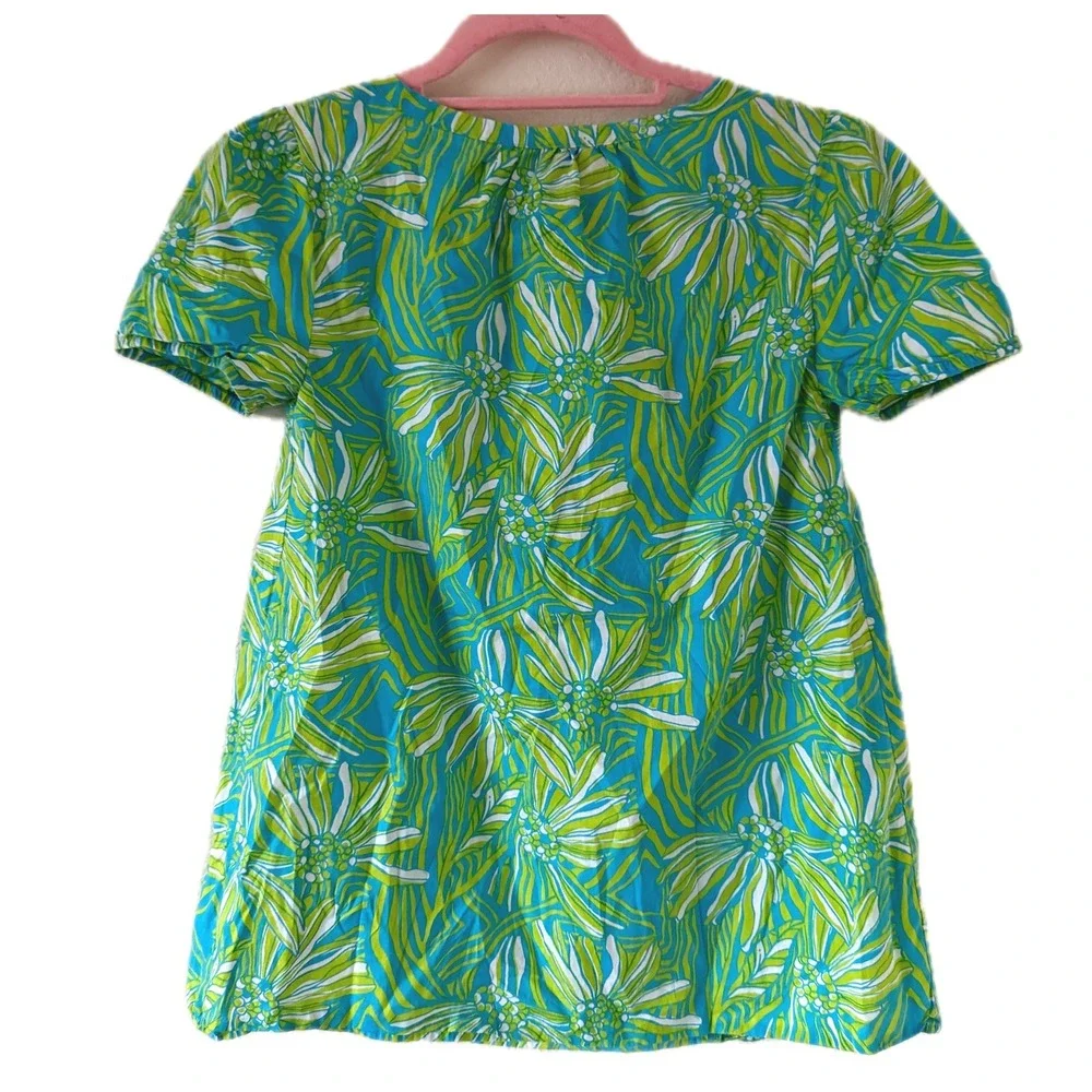Lilly Pulitzer Women Short Sleeve Turquoise Green Paisley Print Blouse XS Resort